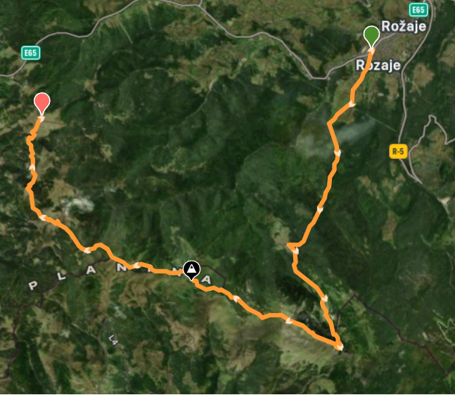 Mapa rute Vusanje – Hajla